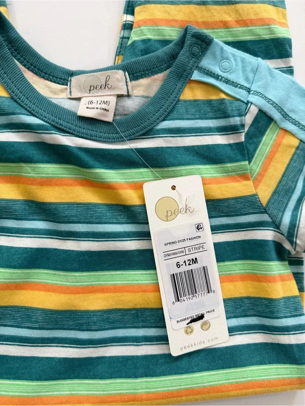NWT Peek Baby Boys 6-12M Multicolor Stripe Romper Pockets Retro Cute